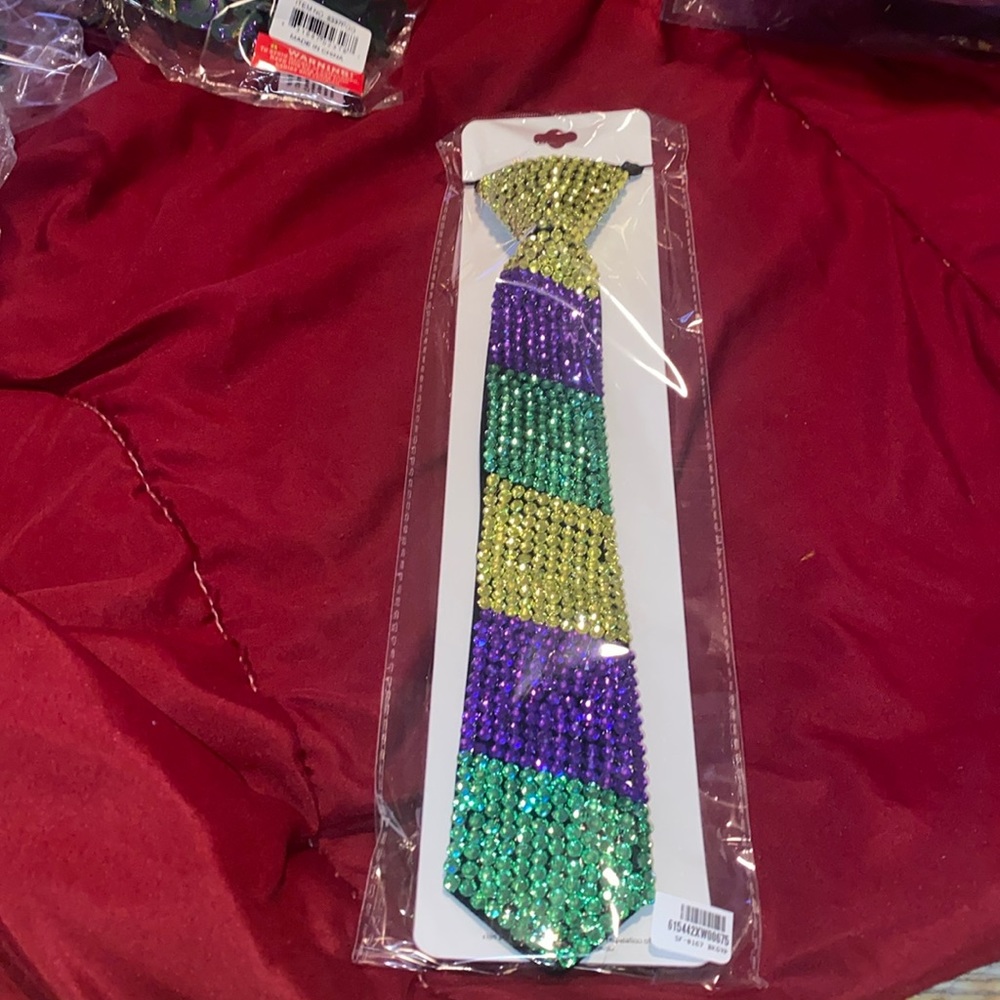 Mari Grad Bedazzled necktie necklace.  Green, purple, and green!
